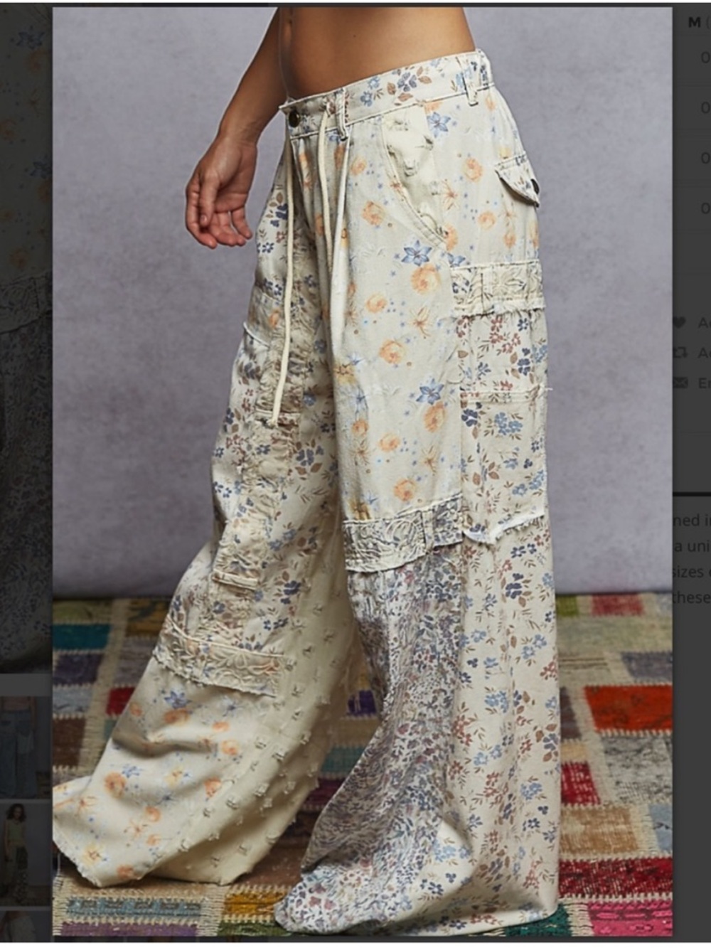 ♦️6 hr sale♦️Pol Margo floral patchwork relaxed fit wide leg jeans boho hippie L - Picture 5 of 14